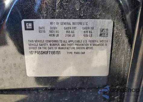 2015 Chevrolet Cruze Ls из США, поврежденный, VIN 1G1PA5SH0F7195151